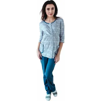 Těhotenská móda Be MaaMaa Těhotenské,kojící pyžamo, 3/4 rukáv - šedá/jeans Velikost oblečení: XXXL (46)