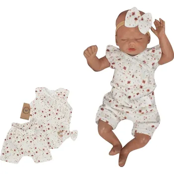 Kojenecký body Zavinovací body s volánkem, kraťasy + čelenka mušelín, 3D, Z&Z Květinky, smetanové Velikost: 80 (9-12m)