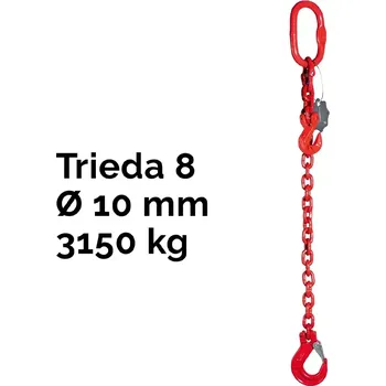 řetězový zvedák Jednopramenný řetězový vazák, oko-hák, zkracovač, nosnost 3150 kg, G8-10, Certifikát3 150 kg 3,5 m Červená