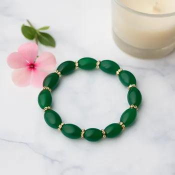 Náramek Náramek z achátu se zlatou ozdobou zelený