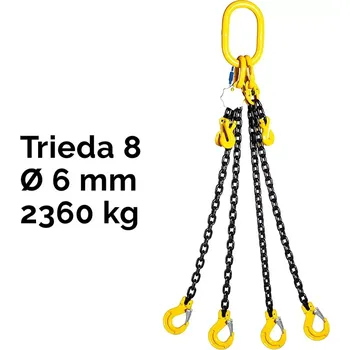 řetězový zvedák Čtyřpramenný řetězový vazák, oko-4 hák, zkracovač, nosnost 2360/1700 kg, G8-6, Certifikát, ČŽ2360 / 1700 kg 3,5 m Černá