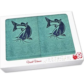 Ručník Vánoční dárková sada pro rybáře ručník a osuška petrolejová Sumec