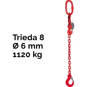 řetězový zvedák Jednopramenný řetězový vazák, oko-hák, zkracovač, nosnost 1120 kg, G8-6, Certifikát1 120 kg 4 m Červená
