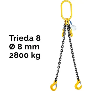 Dvoupramenný řetězový vazák, oko-2 hák, zkracovač, Nosnost 2800/2000 kg, G8-8, Certifikát, ČŽ2800 / 2000 kg 7,5 m Černá