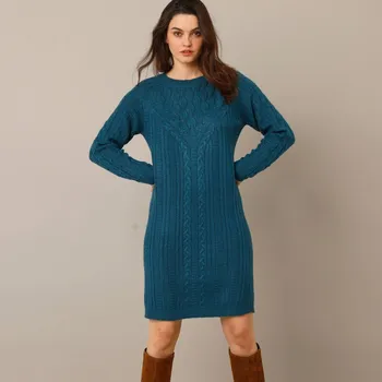 Dámské šaty Úpletové šaty s copánkovým vzorem paví modrá 38/40