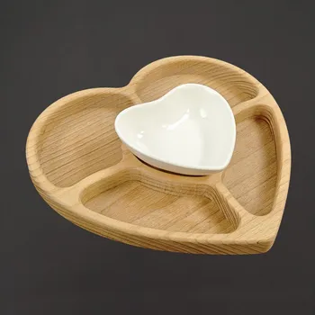 AMADEA Dřevěná miska srdce dělená s mističkou, masivní dřevo, 20 cm