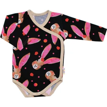 Kojenecký body Baby Nellys Zavinovací kojenecké body dl. rukáv, bavlna, Zajíček Baby Nellys, granát Velikost: 56 (1-2m)