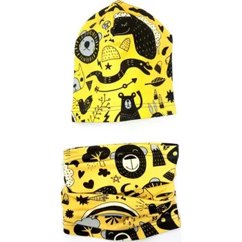 Kojenecký body Bexa Jarní, podzimní čepice + komínek, Zvířátka, žlutá/černá Velikost: 110 (4-5r)