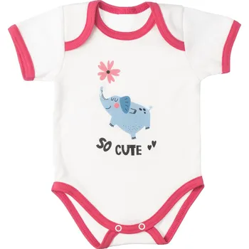 Kojenecké oblečení MBaby Bavlněné body s krátkým rukávem, Slůně So Cute, bílo/červené Velikost: 68 (3-6m)