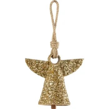 Zlatý kovový zvonek s korálky Angel - 17*9*28 cm