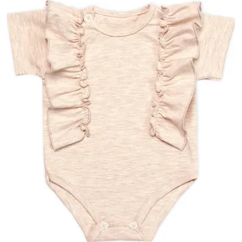 Kojenecký body Mrofi Body kr. rukáv s volánkem, bavlna, zapínání vzadu, Emily Mrofi, béžový melírek Velikost: 62 (2-3m)