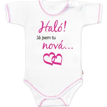 Kojenecké oblečení Body krátký rukáv s vtipným textem Baby Nellys, Haló! Já jsem tu nová, holka Velikost: 74 (6-9m)