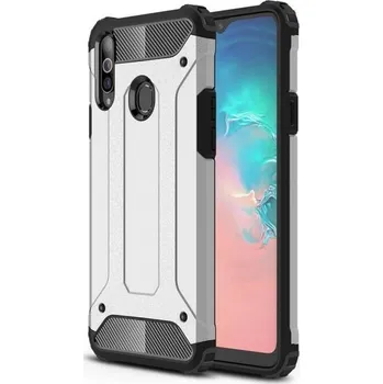 Pouzdro na mobilní telefon Armor odolný hybridní kryt na mobil Samsung Galaxy A20s - stříbrný