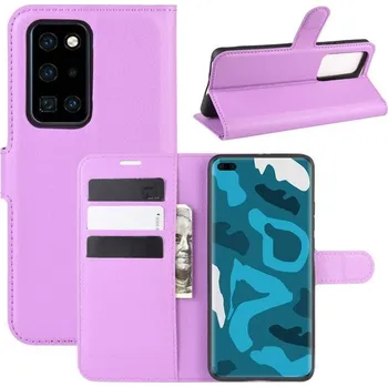 Pouzdro na mobilní telefon Litchi PU kožené peněženkové pouzdro na mobil Huawei P40 Pro - fialové