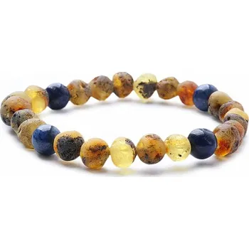 Drahý kámen Jantarový náramek zelený s lapis lazuli obvod cca 16 až 22 cm