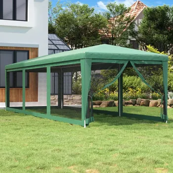 Zahradní stan Party stan s 8 síťovanými bočnicemi zelený 3 x 9 m HDPE IM_319243