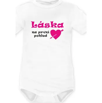 DEJNA Body krátký rukáv Láska na první pohled - bílé, růžové srdíčko Velikost: 80 (9-12m)
