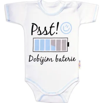 Kojenecký body Baby Nellys Body krátký rukáv s vtipným textem Baby Nellys, Psst! Dobíjím baterie, kluk Velikost: 56 (1-2m)