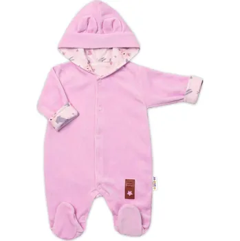 Dětský overall Semiškový, velurový overal s kapucí Baby Nellys Bunny II., růžový Velikost: 86 (12-18m)