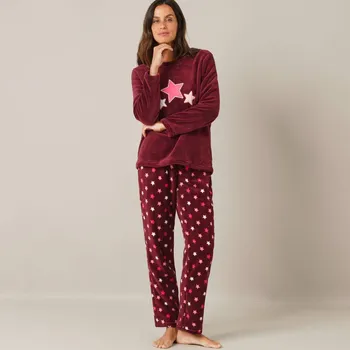 Dámské pyžamo Fleecové pyžamo s motivem hvězd bordó/korálová 42/44
