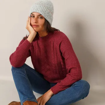 Dámský svetr Pulovr se stojáčkem a pleteným vzorem švestková 38/40