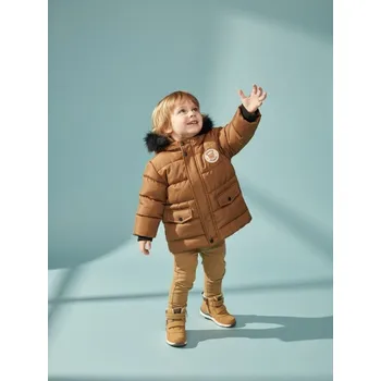 Dětská móda Sinsay - Dlouhá prošívaná bunda s&nbsp;kapucí - hnědá - 6530C-80X - 6530C-80X-68