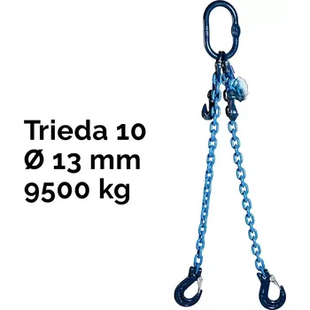řetězový zvedák Dvoupramenný řetězový vazák, oko-2 hák, zkracovač, Nosnost 9500/6700 kg, G10-13, Certifikát9500 / 6700 kg 3,5 m Modrá