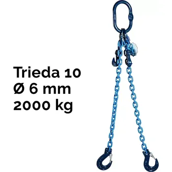 Stavební technika Dvoupramenný řetězový vazák, oko-2 hák, zkracovač, Nosnost 2000/1400 kg, G10-6, Certifikát2000 / 1400 kg 4,5 m Modrá