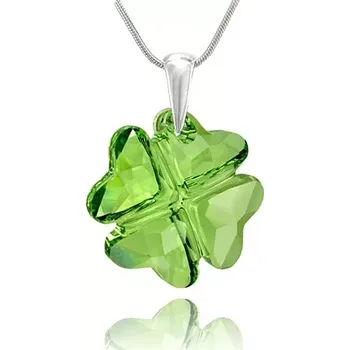 Náhrdelník Swarovski Elements Clover krystal 23mm - Stříbrný náhrdelník (přívěsek + řetízek) zelený čtyřlístek 32085.1 Peridot (zelená světlá)