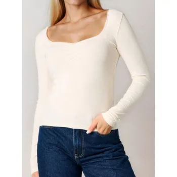 Dámská halenka Sinsay - Žebrovaná halenka - béžová - 745EU-02X - 745EU-02X-S