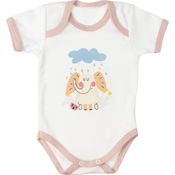 MBaby Bavlněné body s krátkým rukávem, Slůně, bílo/béžové Velikost: 86 (12-18m)