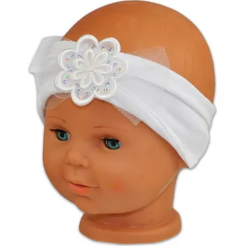 Kojenecký body Čelenka Baby Nellys ® s květinkou a flitry - bílá, 80/92 Velikost koj. oblečení: 80-92 (12-24m)