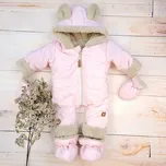 Zimní prošívaná kombinéza s kožíškem a kapucí + rukavičky + botičky, Z&Z - růžová Velikost: 56 (1-2m)