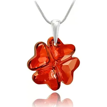 Náhrdelník Swarovski Elements Clover krystal 19mm - Stříbrný náhrdelník (přívěsek + řetízek) červeno oranžový čtyřlístek 32085.1 Red Magma (červená, oranžová, ohnivá, bordó)