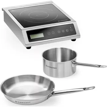 Vařič KIT Indukční vařič 3,5 kW s ocelovou pánví a kastrolem FORGAST FG09030K