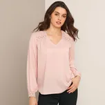 Kreponová halenka s krajkovými detaily růžová pudrová 44