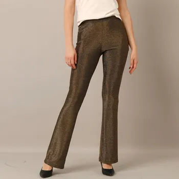 Dámské legíny Bootcut lesklé legíny s pružným pasem zlatá 50