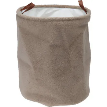 Koš na prádlo Home Styling Collection Úložný koš z materiálu boucle, rukojeti z umělé kůže, Ø 38 x 50 cm, šedá