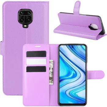 Pouzdro na mobilní telefon Litchi PU kožené peněženkové pouzdro na mobil Xiaomi Redmi Note 9 Pro/Note 9S - fialové