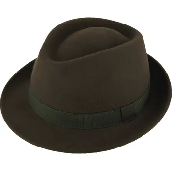 Klobouk Fiebig - Headwear since 1903 Klasický trilby klobouk vlněný s malou krempou - olivový s olivovou stuhou Velikost: 61 cm (XL)