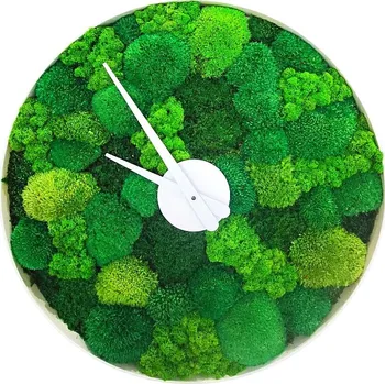 Hodiny Mechdekor Mechové hodiny průměr 55 cm - mix mechů, bílý kovový rám