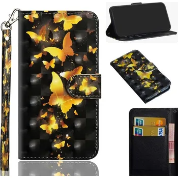 Pouzdro na mobilní telefon Print PU kožené peněženkové pouzdro na mobil Xiaomi Redmi Note 8 Pro - zlatí motýli