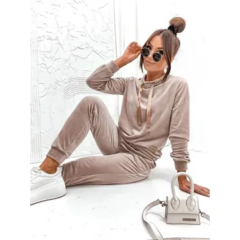 Dámská halenka Béžový dámský velurový komplet (637) odstíny béžové L (40)