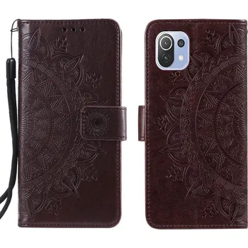 Pouzdro na mobilní telefon Mandala PU kožené peněženkové pouzdro na mobil Xiaomi Mi 11 Lite 4G/5G/11 Lite 5G NE - hnědé