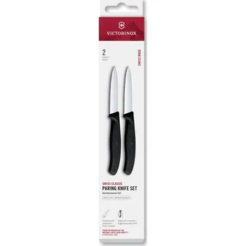 Příbor Sada nožů VICTORINOX Swiss Classic, paring knife set, 2pcs, 8cm, straight/wavy, pointed tip, black, box