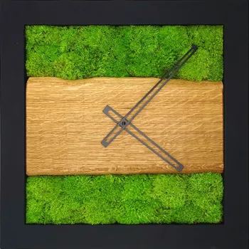 Hodiny Mechdekor Mechové hodiny čtvercové, 40x40, světle zelený kopečkový mech, masívní dřevo