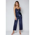 Saténové pyžamo Caroline tmavě modré XXL - Dárková krabička