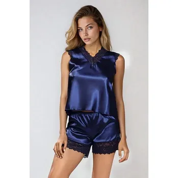 Dámské pyžamo Saténový komplet Skaylor tmavě modrý XL
