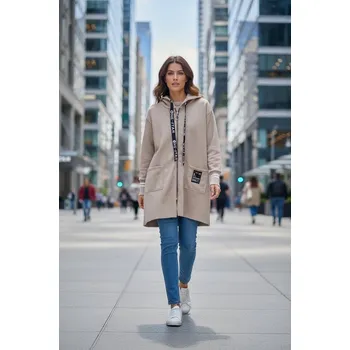 Dámský přechodový kabát / kabátek s kapucí - béžový - vel. 46/48