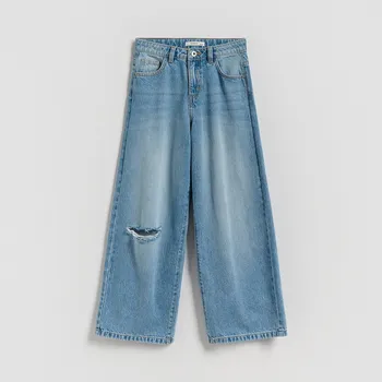 Dívčí džíny Reserved - Džíny s širokými nohavicemi a oděrkami - modrá - 802FF-50J - 802FF-50J-122